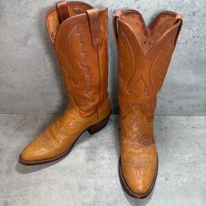 Lucchese 1883 Calf Skin Cowboy R-Toe Boots Mens 9D Western Leather Tan N1520R4